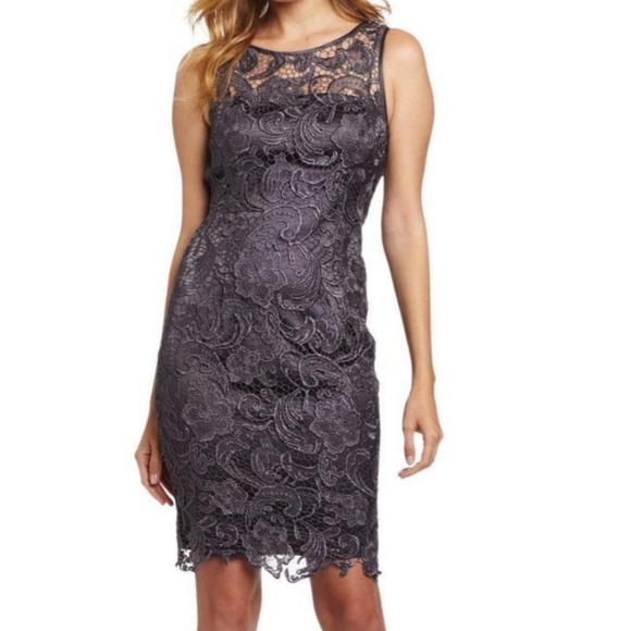 Adrianna Papell Dresses & Skirts - Adrianna Papell Dress Gray Evening Cocktail Formal Lace Size 4P
